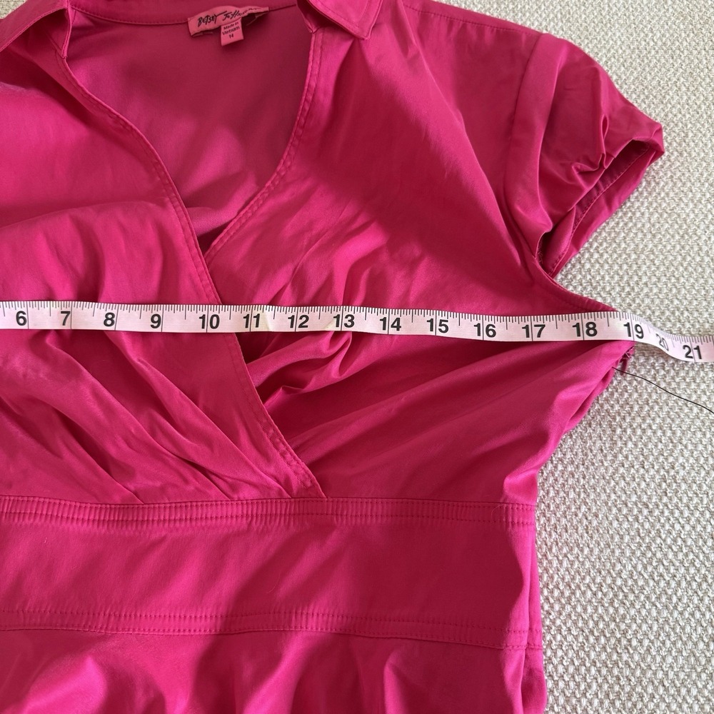 Betsey Johnson Womens Faux‎ Wrap Hot Pink Midi Dress Size 14 - Picture 11 of 13